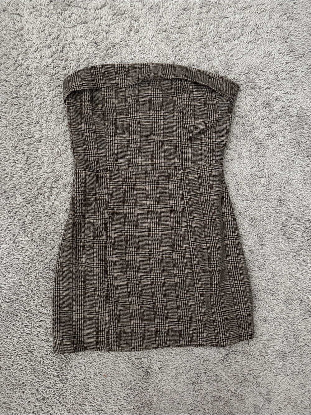 Edikted Strapless Plaid Bodycon Dress in Brown